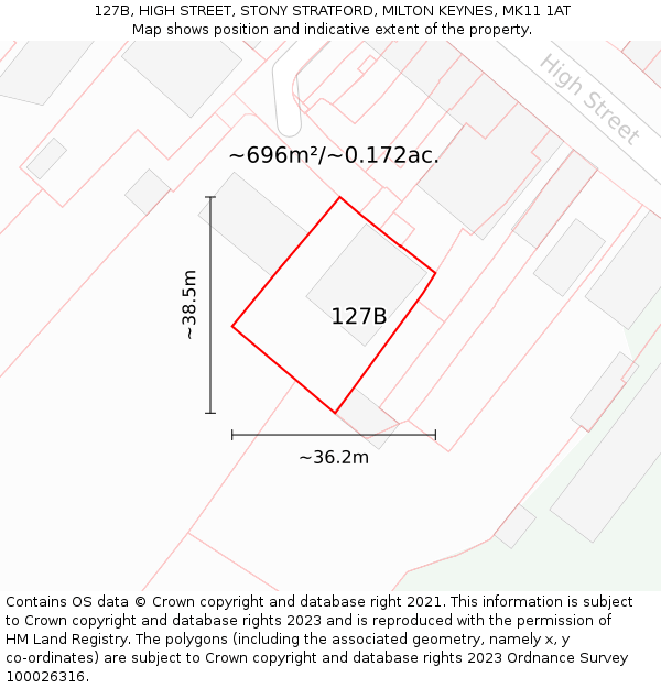 127B, HIGH STREET, STONY STRATFORD, MILTON KEYNES, MK11 1AT: Plot and title map