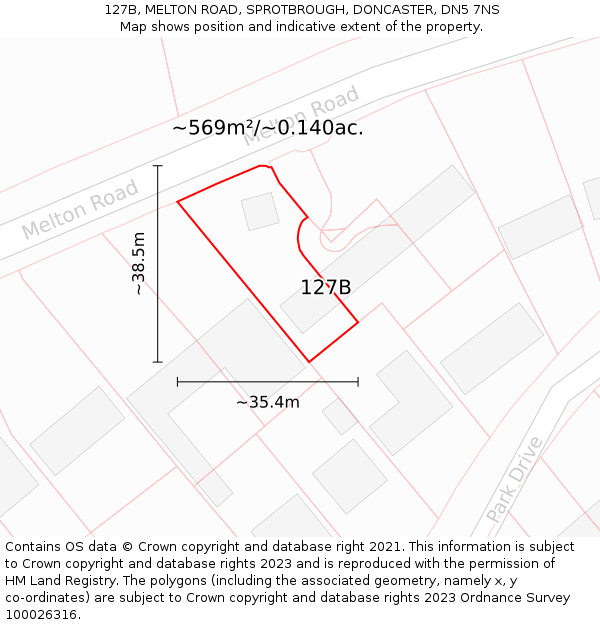 127B, MELTON ROAD, SPROTBROUGH, DONCASTER, DN5 7NS: Plot and title map