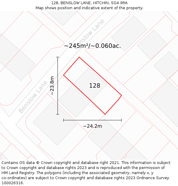 128, BENSLOW LANE, HITCHIN, SG4 9RA: Plot and title map