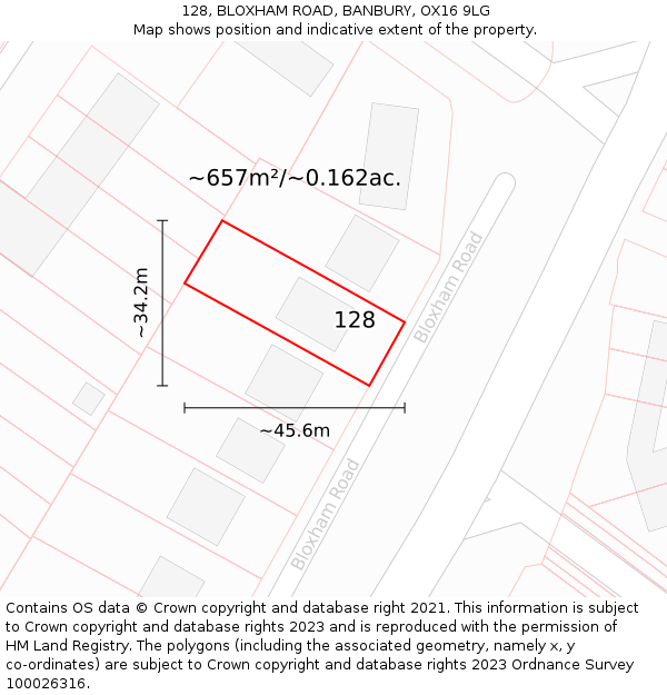 128, BLOXHAM ROAD, BANBURY, OX16 9LG: Plot and title map