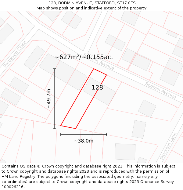 128, BODMIN AVENUE, STAFFORD, ST17 0ES: Plot and title map