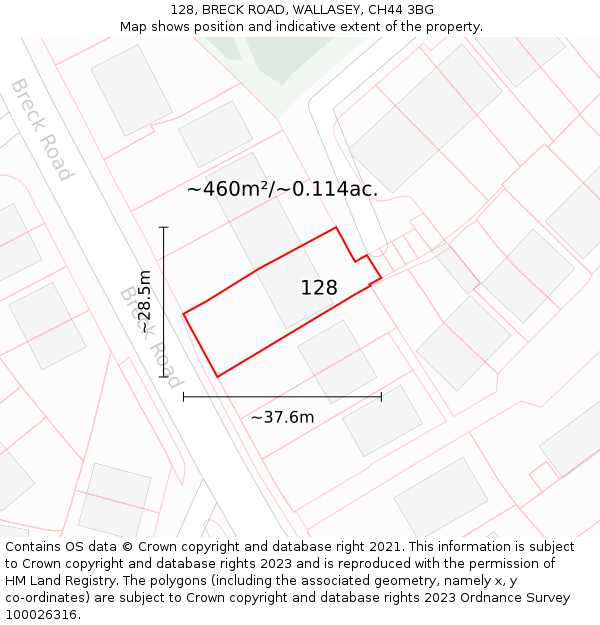 128, BRECK ROAD, WALLASEY, CH44 3BG: Plot and title map