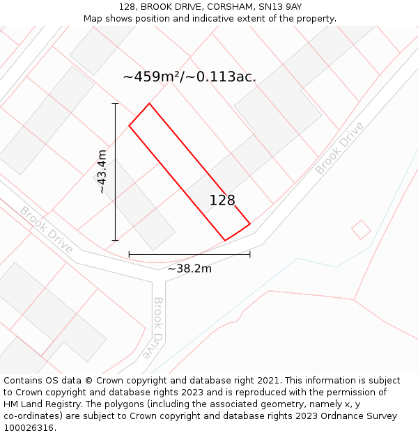 128, BROOK DRIVE, CORSHAM, SN13 9AY: Plot and title map