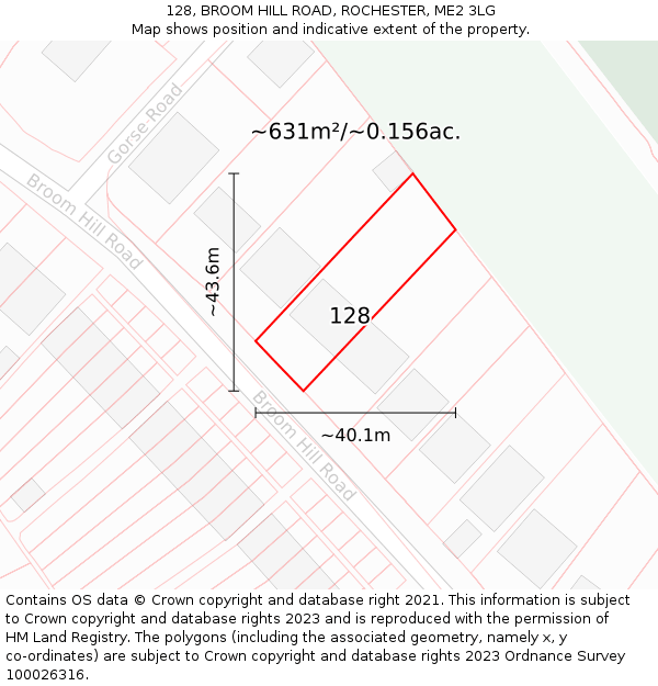 128, BROOM HILL ROAD, ROCHESTER, ME2 3LG: Plot and title map