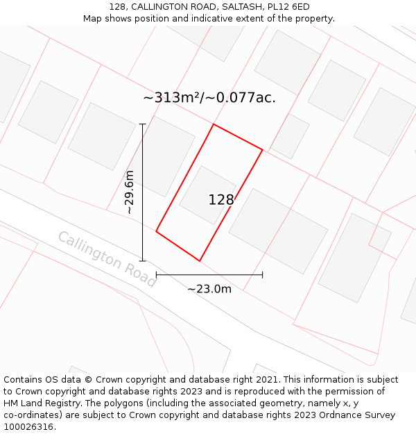 128, CALLINGTON ROAD, SALTASH, PL12 6ED: Plot and title map