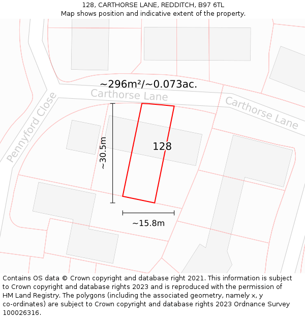 128, CARTHORSE LANE, REDDITCH, B97 6TL: Plot and title map