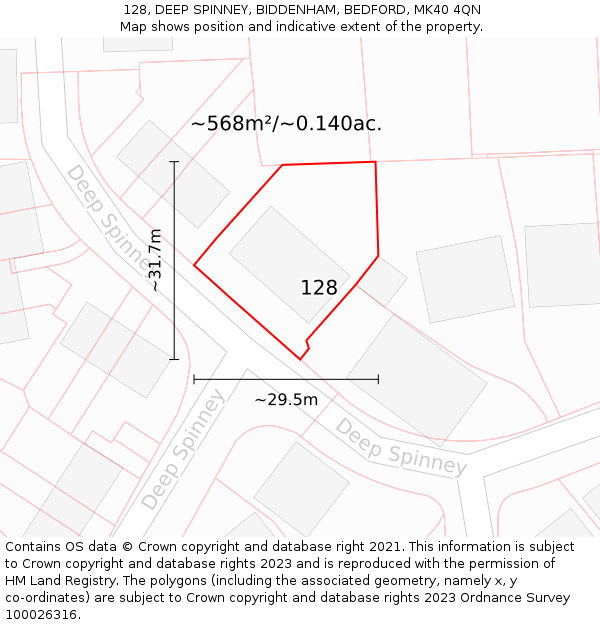 128, DEEP SPINNEY, BIDDENHAM, BEDFORD, MK40 4QN: Plot and title map