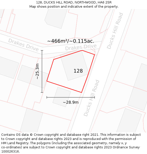 128, DUCKS HILL ROAD, NORTHWOOD, HA6 2SR: Plot and title map