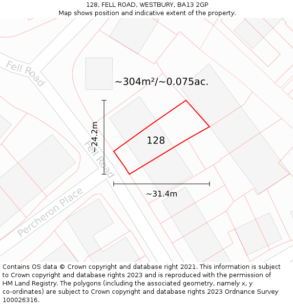 128, FELL ROAD, WESTBURY, BA13 2GP: Plot and title map