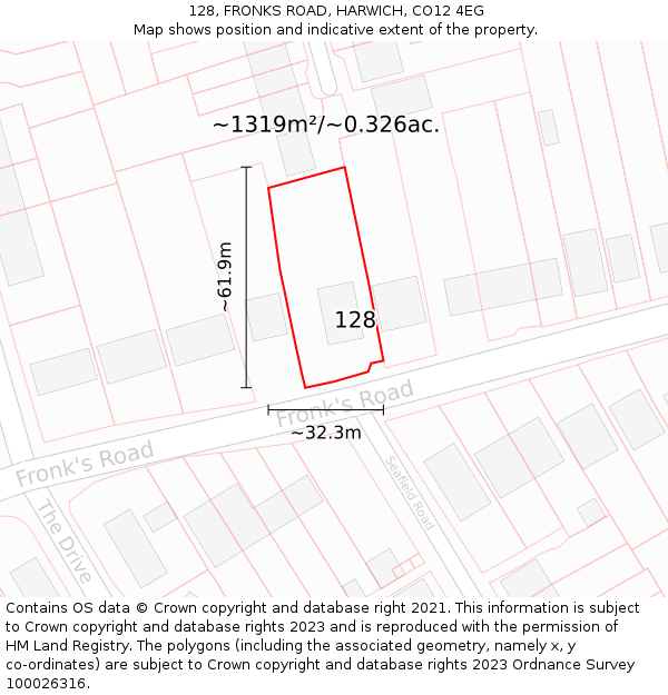 128, FRONKS ROAD, HARWICH, CO12 4EG: Plot and title map