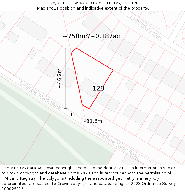 128, GLEDHOW WOOD ROAD, LEEDS, LS8 1PF: Plot and title map