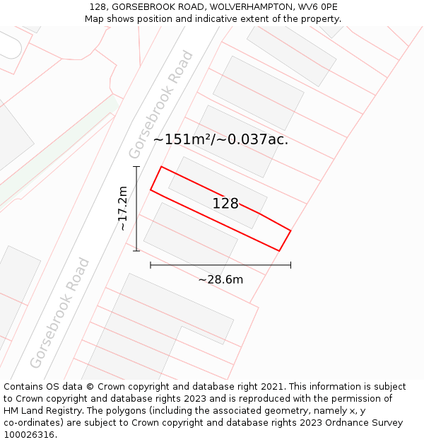 128, GORSEBROOK ROAD, WOLVERHAMPTON, WV6 0PE: Plot and title map