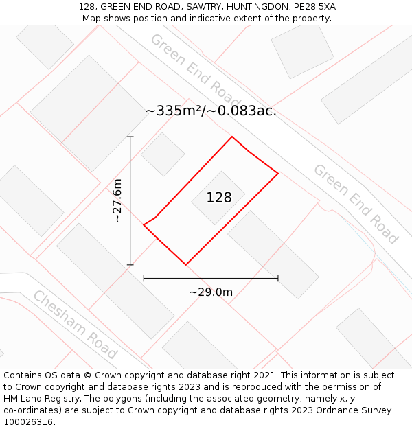 128, GREEN END ROAD, SAWTRY, HUNTINGDON, PE28 5XA: Plot and title map