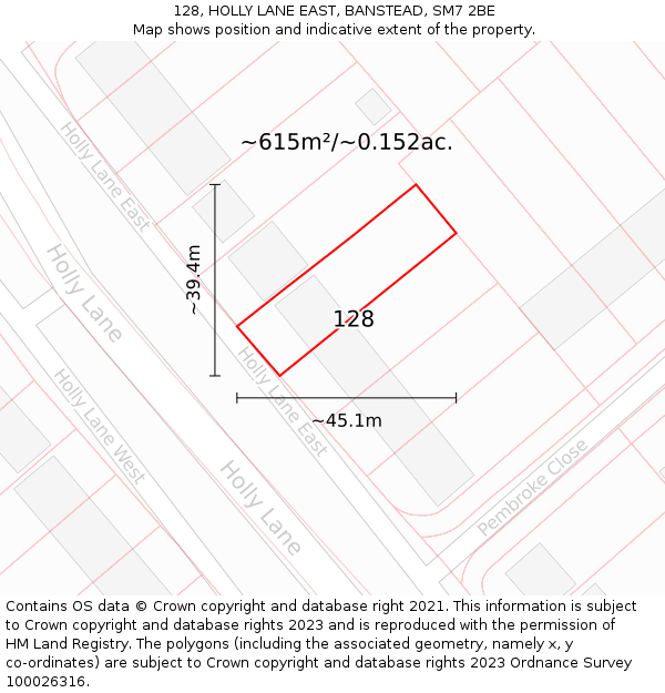 128, HOLLY LANE EAST, BANSTEAD, SM7 2BE: Plot and title map