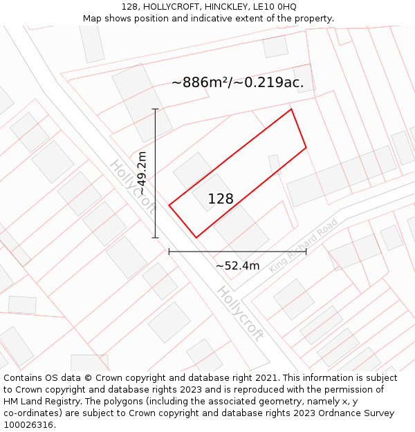 128, HOLLYCROFT, HINCKLEY, LE10 0HQ: Plot and title map
