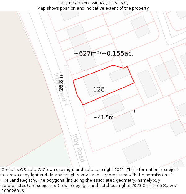 128, IRBY ROAD, WIRRAL, CH61 6XQ: Plot and title map