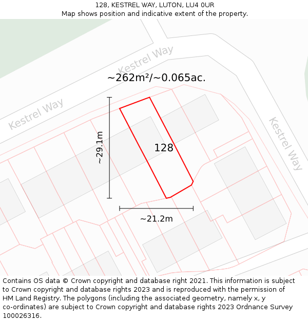 128, KESTREL WAY, LUTON, LU4 0UR: Plot and title map