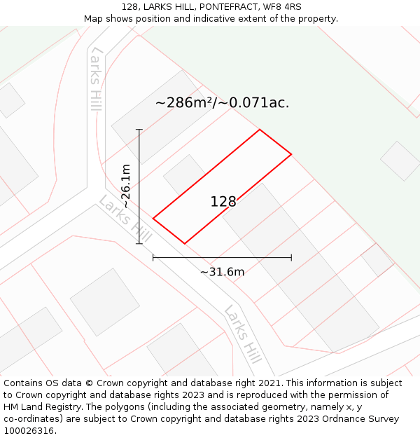 128, LARKS HILL, PONTEFRACT, WF8 4RS: Plot and title map