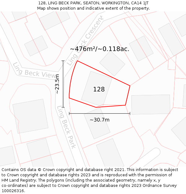 128, LING BECK PARK, SEATON, WORKINGTON, CA14 1JT: Plot and title map