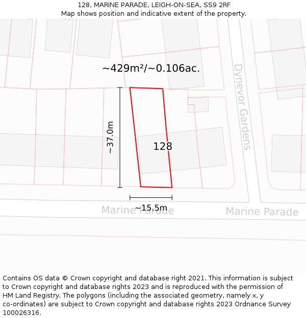 128, MARINE PARADE, LEIGH-ON-SEA, SS9 2RF: Plot and title map