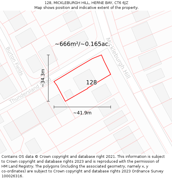 128, MICKLEBURGH HILL, HERNE BAY, CT6 6JZ: Plot and title map