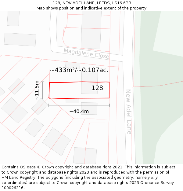 128, NEW ADEL LANE, LEEDS, LS16 6BB: Plot and title map