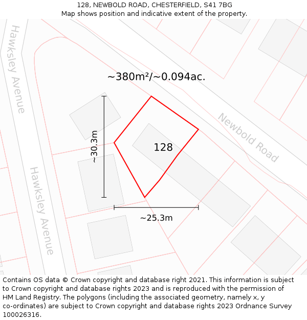 128, NEWBOLD ROAD, CHESTERFIELD, S41 7BG: Plot and title map