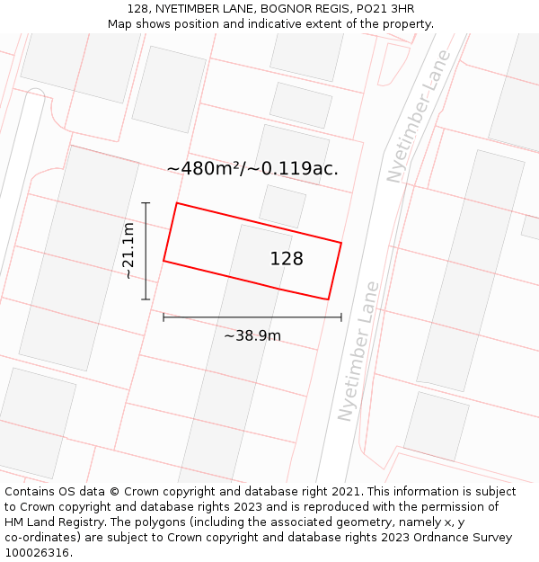 128, NYETIMBER LANE, BOGNOR REGIS, PO21 3HR: Plot and title map