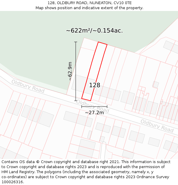 128, OLDBURY ROAD, NUNEATON, CV10 0TE: Plot and title map