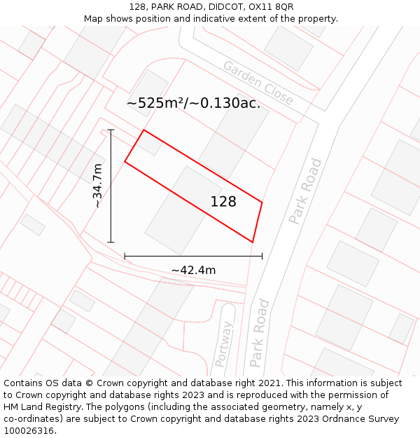 128, PARK ROAD, DIDCOT, OX11 8QR: Plot and title map