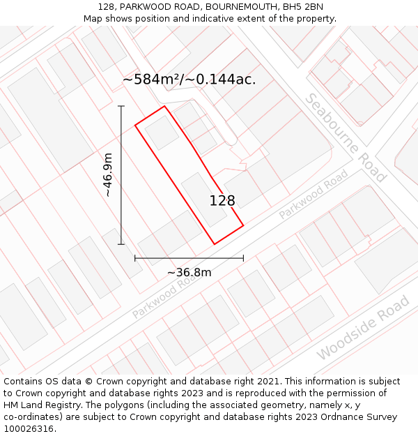 128, PARKWOOD ROAD, BOURNEMOUTH, BH5 2BN: Plot and title map