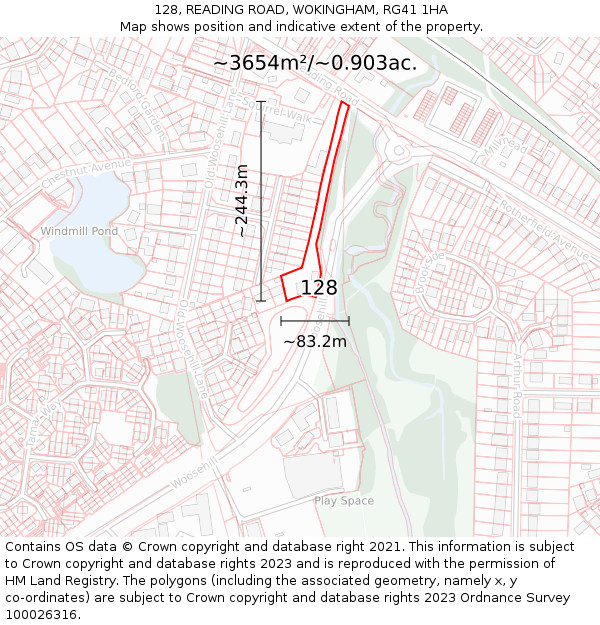 128, READING ROAD, WOKINGHAM, RG41 1HA: Plot and title map