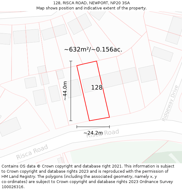 128, RISCA ROAD, NEWPORT, NP20 3SA: Plot and title map