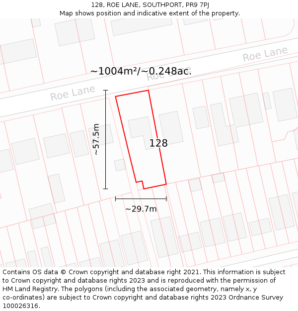 128, ROE LANE, SOUTHPORT, PR9 7PJ: Plot and title map