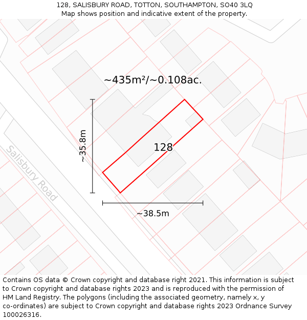 128, SALISBURY ROAD, TOTTON, SOUTHAMPTON, SO40 3LQ: Plot and title map