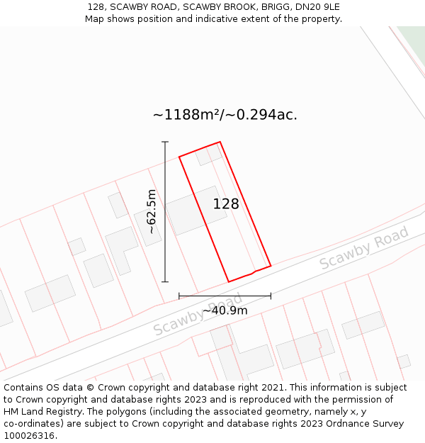 128, SCAWBY ROAD, SCAWBY BROOK, BRIGG, DN20 9LE: Plot and title map