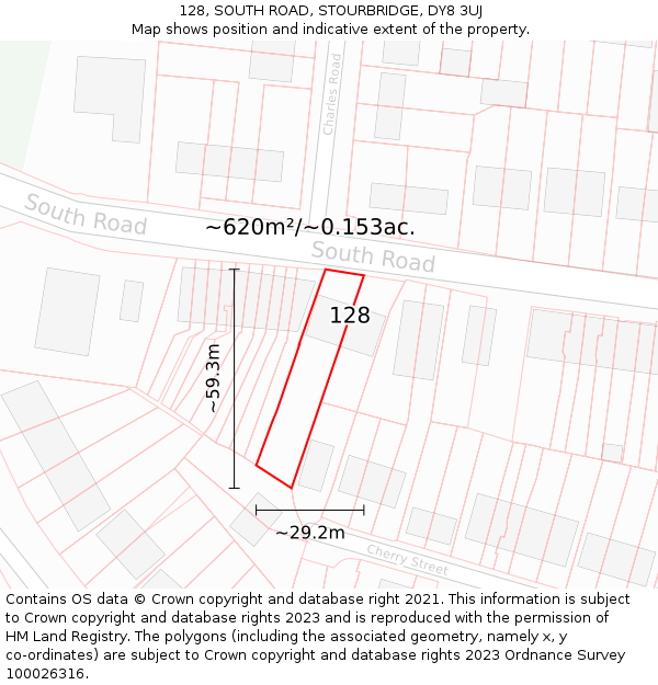128, SOUTH ROAD, STOURBRIDGE, DY8 3UJ: Plot and title map