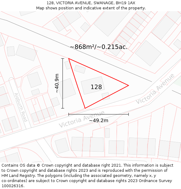 128, VICTORIA AVENUE, SWANAGE, BH19 1AX: Plot and title map