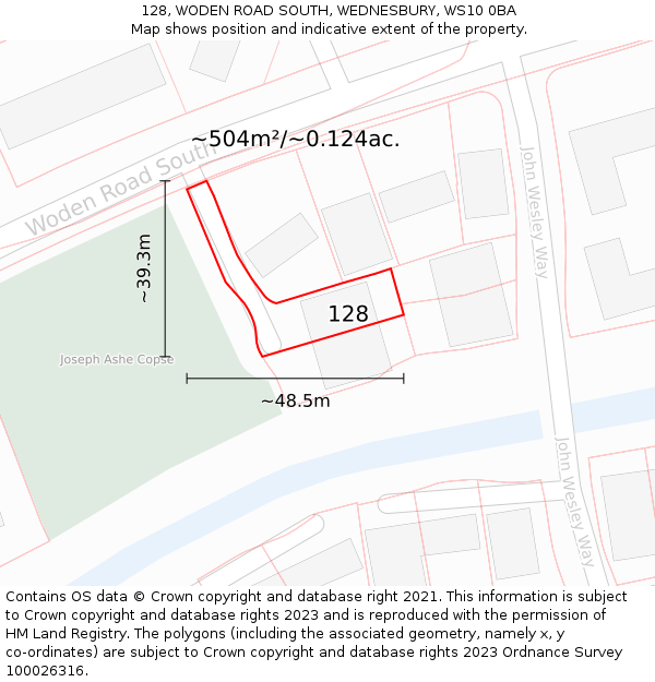 128, WODEN ROAD SOUTH, WEDNESBURY, WS10 0BA: Plot and title map