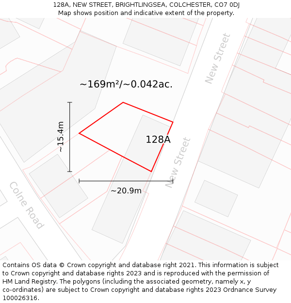 128A, NEW STREET, BRIGHTLINGSEA, COLCHESTER, CO7 0DJ: Plot and title map