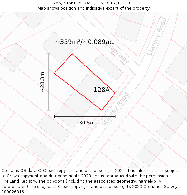 128A, STANLEY ROAD, HINCKLEY, LE10 0HT: Plot and title map