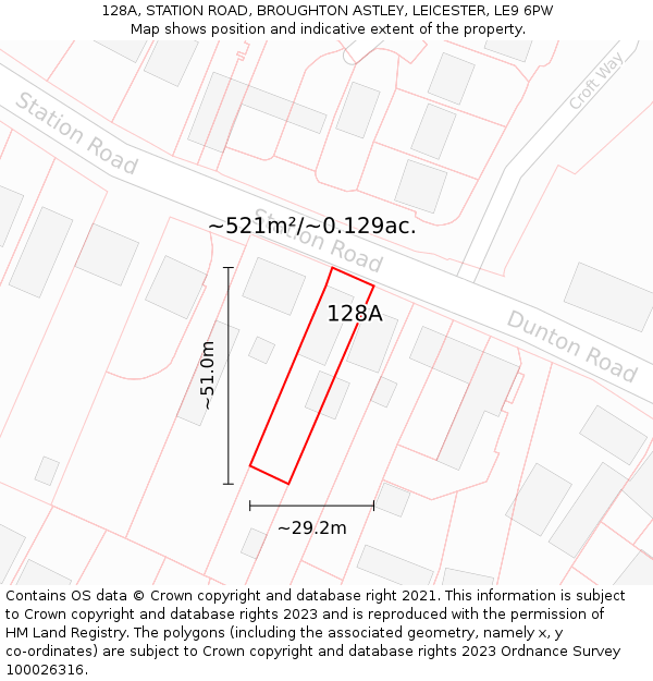 128A, STATION ROAD, BROUGHTON ASTLEY, LEICESTER, LE9 6PW: Plot and title map