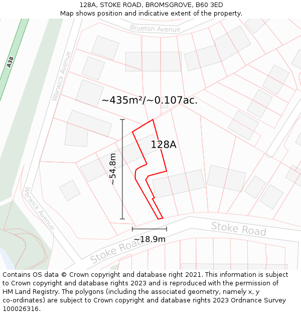 128A, STOKE ROAD, BROMSGROVE, B60 3ED: Plot and title map