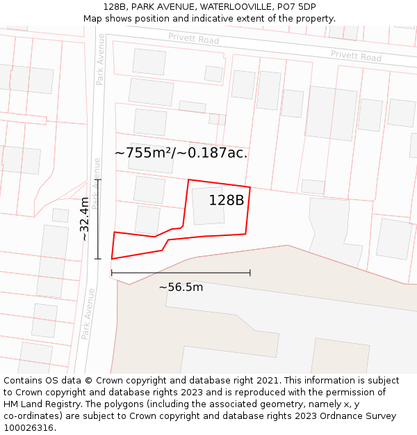 128B, PARK AVENUE, WATERLOOVILLE, PO7 5DP: Plot and title map