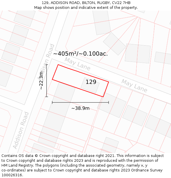 129, ADDISON ROAD, BILTON, RUGBY, CV22 7HB: Plot and title map