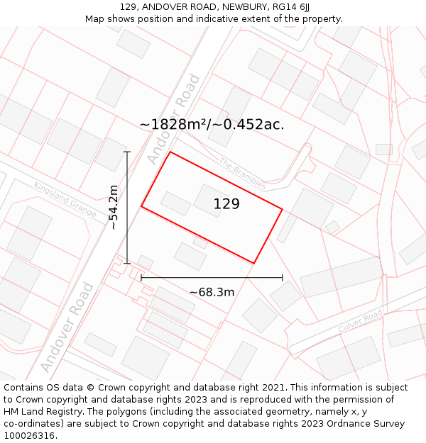 129, ANDOVER ROAD, NEWBURY, RG14 6JJ: Plot and title map