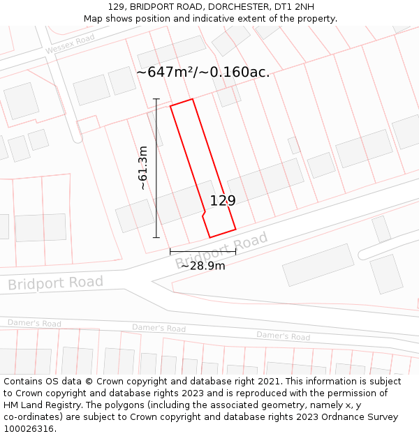 129, BRIDPORT ROAD, DORCHESTER, DT1 2NH: Plot and title map