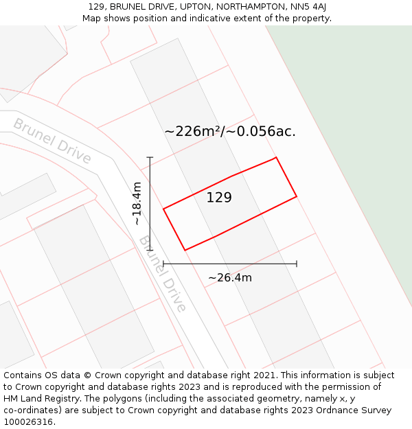 129, BRUNEL DRIVE, UPTON, NORTHAMPTON, NN5 4AJ: Plot and title map