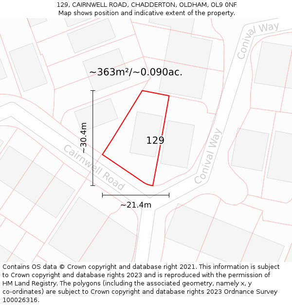 129, CAIRNWELL ROAD, CHADDERTON, OLDHAM, OL9 0NF: Plot and title map