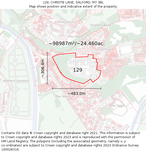 129, CHRISTIE LANE, SALFORD, M7 3BL: Plot and title map